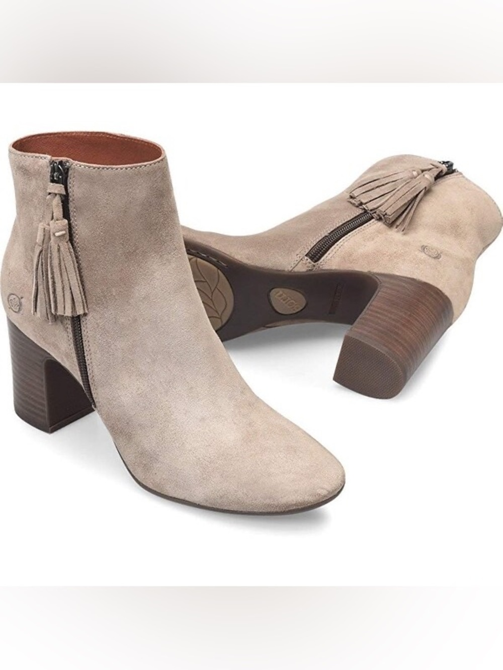 Born Bootie Tassel Taupe Suede Leather Boots Size 8.5